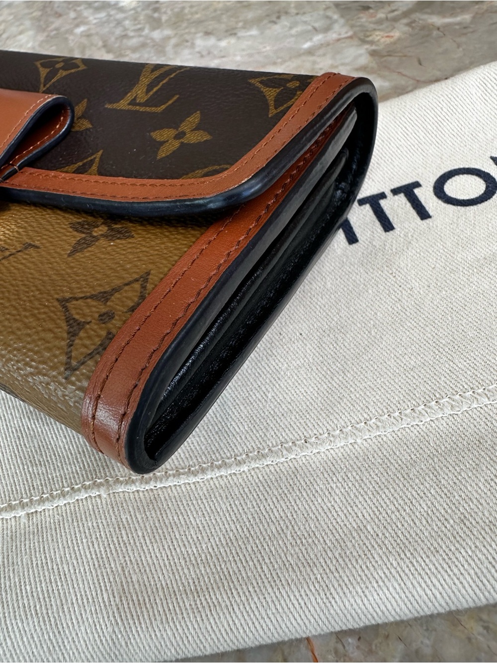 Louis Vuitton Monogram Canvas Dauphine Wallet with Tan Leather Trim - Picture 3 of 7